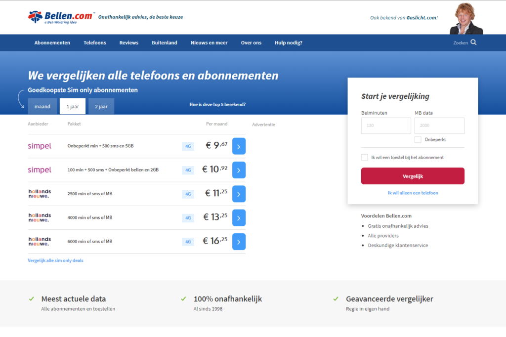 Screenshot Bellen.com